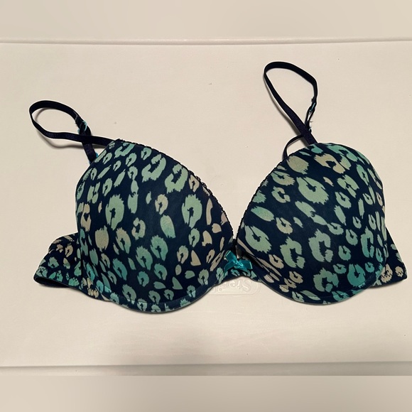Size 36b blue and green animal print cheetah leopard push up bra - Picture 2 of 5